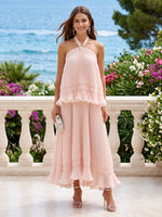 Chiffon Pleated A Line Sleeveless Tiered Midi Cocktail Dresses
