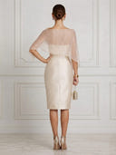 Satin Midi Cocktail Dresses With 3D Flower Mermaid Off The‑Shoulder Sheer Cape Sleeve