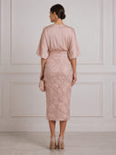Mermaid Satin Midi Cocktail Dresses 3D Rose Floral Dusty Rose V Neck Half Sleeves