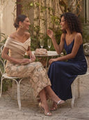 Mermaid Satin Midi Cocktail Dresses 3D Rose Floral Champagne Ruched V Neck Off Shoulder