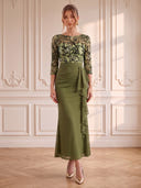 Sequin Lace Cocktail Dresses Crew Neck Mermaid Chiffon Formal Dress Evening Dress