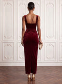 Velvet Cocktail Dresses Square Neck Sheath Ankle Lengh Formal Dress Evening Dress