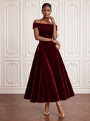 Velvet Cocktail Dresses Off Shoulder A Line Ankle Lengh Formal Dress Evening Dress