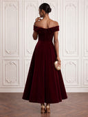 Velvet Cocktail Dresses Off Shoulder A Line Ankle Lengh Formal Dress Evening Dress