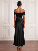 Satin Cocktail Dresses Off Shoulder Mermaid/Sheath Ankle Lengh Formal Dress Wedding Guest