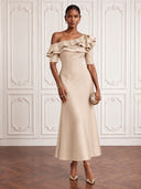 Satin Cocktail Dresses One Shoulder Mermaid/Sheath Ankle Lengh Formal Dress Wedding Guest