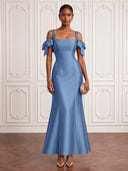 Satin Cocktail Dresses Square Neck Ankle Lengh Mermaid Party Dress Formal Dress