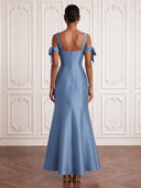 Satin Cocktail Dresses Square Neck Ankle Lengh Mermaid Party Dress Formal Dress
