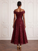 Sequin Burgundy Cocktail Dresses Off Shoulder Ankle Lengh A Line Evening Dress Formal Dress
