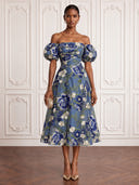Flower Cocktail Dresses Off Shoulder Tea Lengh A Line Party Dress Formal Dress