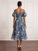 Flower Cocktail Dresses Off Shoulder Tea Lengh A Line Party Dress Formal Dress