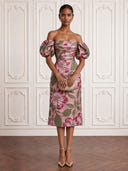 Flower Cocktail Dresses Off Shoulder Tea Lengh Party Dress Formal Dress