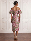 Flower Cocktail Dresses Off Shoulder Tea Lengh Party Dress Formal Dress