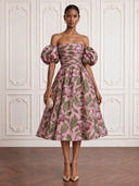 Flower Cocktail Dresses Off Shoulder Tea Lengh Party Dress A Line Formal Dress
