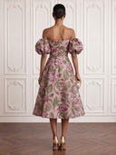 Flower Cocktail Dresses Off Shoulder Tea Lengh Party Dress A Line Formal Dress