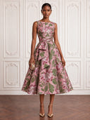 Flower Cocktail Dresses Boat Neck Tea Lengh Party Dress A Line Formal Dress