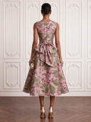 Flower Cocktail Dresses Boat Neck Tea Lengh Party Dress A Line Formal Dress