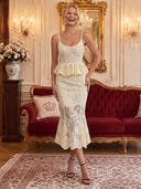 Lace Yellow Cocktail Dresses Tea Lengh Party Dress Mermaid Formal Dress