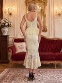 Lace Yellow Cocktail Dresses Tea Lengh Party Dress Mermaid Formal Dress