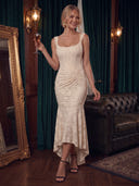 Lace Cocktail Dresses Square Neck Party Dress Hig-Low Wedding Guest