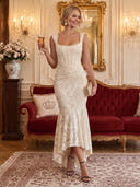 Lace Cocktail Dresses Square Neck Party Dress Hig-Low Wedding Guest
