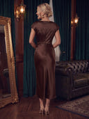 Satin Brown Cocktail Dresses Crew Neck Party Dress Mermaid Wedding Guest