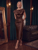 Satin Brown Cocktail Dresses Crew Neck Party Dress Mermaid Wedding Guest