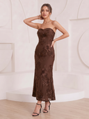 Lace Mermaid Cocktail Dresses Strapless Sleeveless Tea Length Party Dress Zipper Back