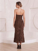 Lace Mermaid Cocktail Dresses Strapless Sleeveless Tea Length Party Dress Zipper Back