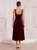 A Line Cocktail Dresses V Neck Velvet Sleeveless Tea Length New Year's Evening Party Dresses with Sequin/Back Zipper