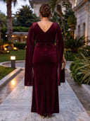 Plus Size Velvet Evening Dresses V Neck Mermaid Formal Dress Cape Sleeves Evening Gala
