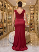 Plus Size Satin Evening Dresses with Slit Formal Dress Long Mermaid Wedding Guest