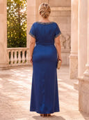 Plus Size Satin Royal Blue Evening Dresses Crew Neck Formal Dress Mermaid Long Dress
