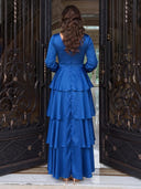 Plus Size Satin Royal Blue Evening Dresses V Neck Formal Dress Long Wedding Guest