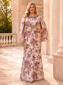 Plus Size Jacquard Evening Dresses Crew Neck Cape Sleeves Formal Dress Mermaid Long Dress