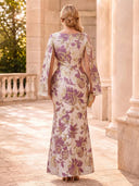 Plus Size Jacquard Evening Dresses Crew Neck Cape Sleeves Formal Dress Mermaid Long Dress
