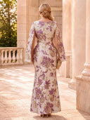Plus Size Jacquard Evening Dresses Crew Neck Cape Sleeves Formal Dress Mermaid Long Dress