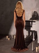 Velvet Brown Evening Dresses Mermaid Formal Dress Long Wedding Guest