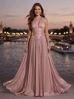 Halter A Line Long Evening Dresses