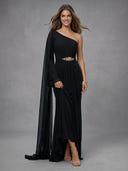 One Shoulder Mermaid Long Evening Dresses with Cape