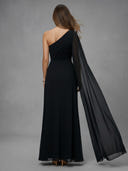 One Shoulder Mermaid Long Evening Dresses with Cape
