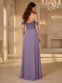 Off Shoulder A Line Long Evening Dresses with Slit