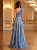 Tulle One Shoulder A Line Evening Dresses with Slit