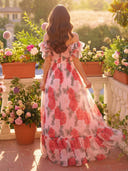 Off Shoulder A Line Evening Dresses with Flower