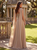 Chiffon A Line Long Evening Dresses with Scarf