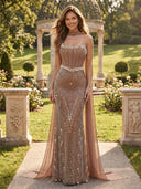 Mermaid Strapless Long Evening Dresses with Scarf