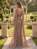 Mermaid Strapless Long Evening Dresses with Scarf