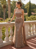 Mermaid Strapless Long Evening Dresses with Scarf