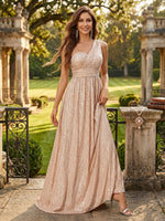Sequin One Shoulder A Line Long Evening Dresses