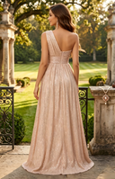 Sequin One Shoulder A Line Long Evening Dresses